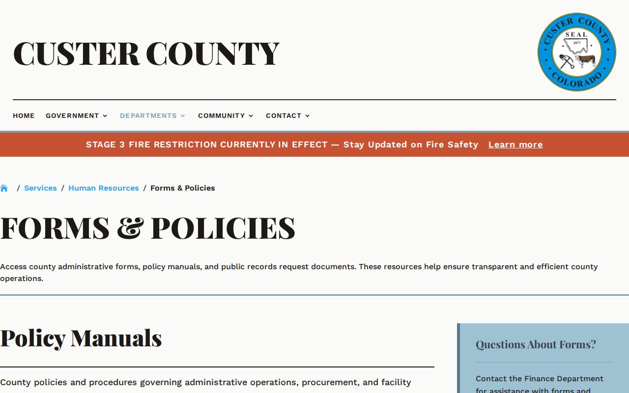 Custer County CORA public records request forms page