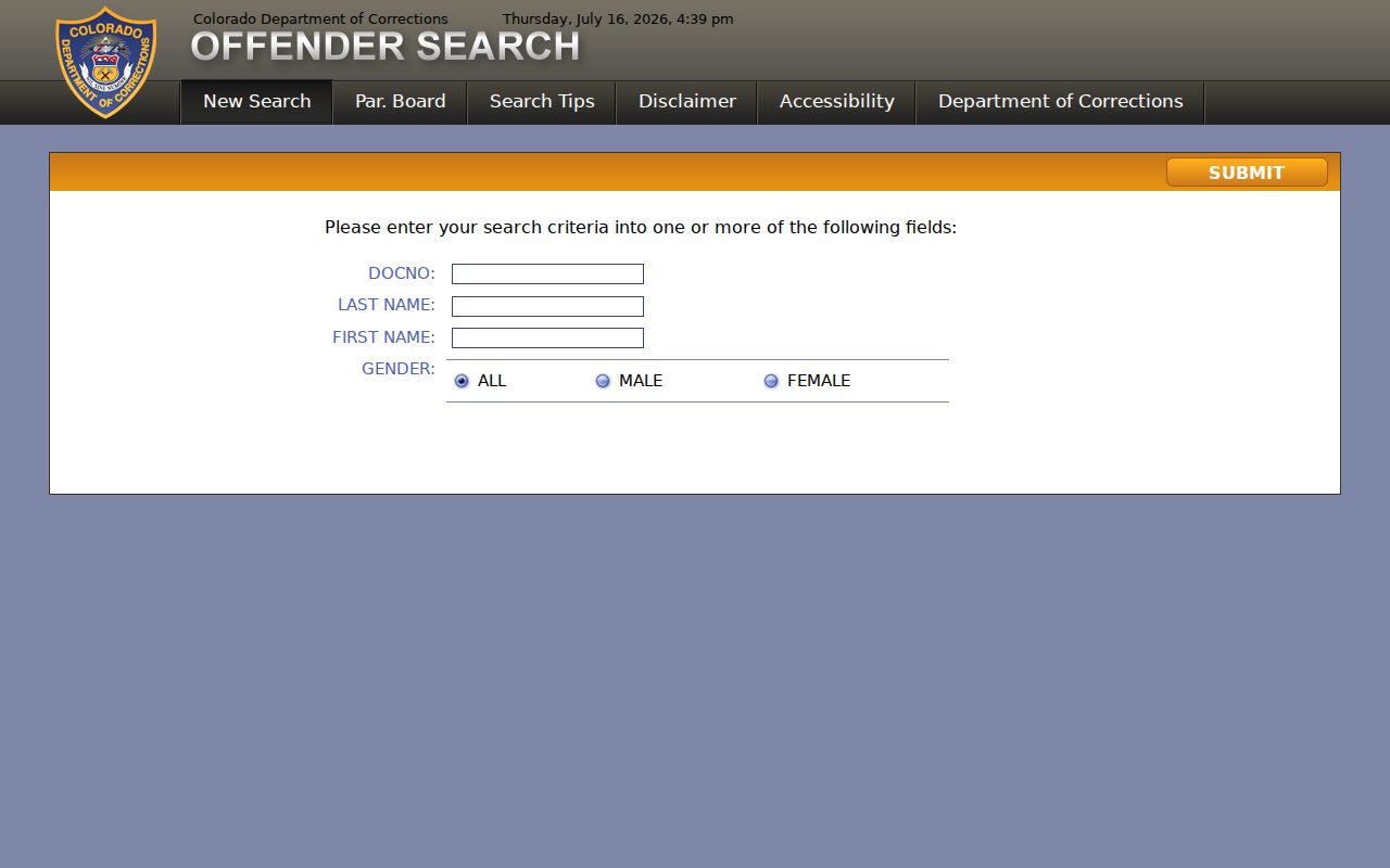 Colorado Department of Corrections Inmate Locator search