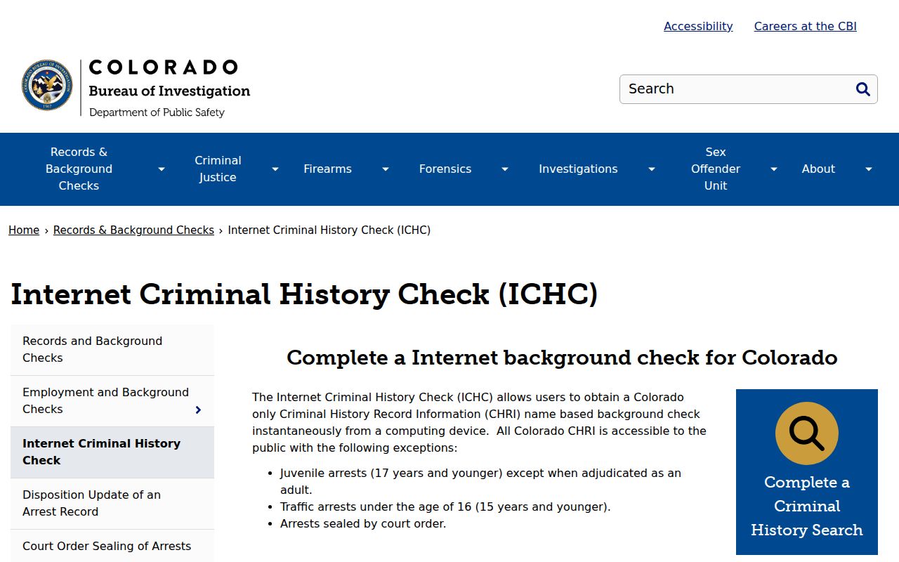 CBI explanation of Colorado Internet Criminal History Check records
