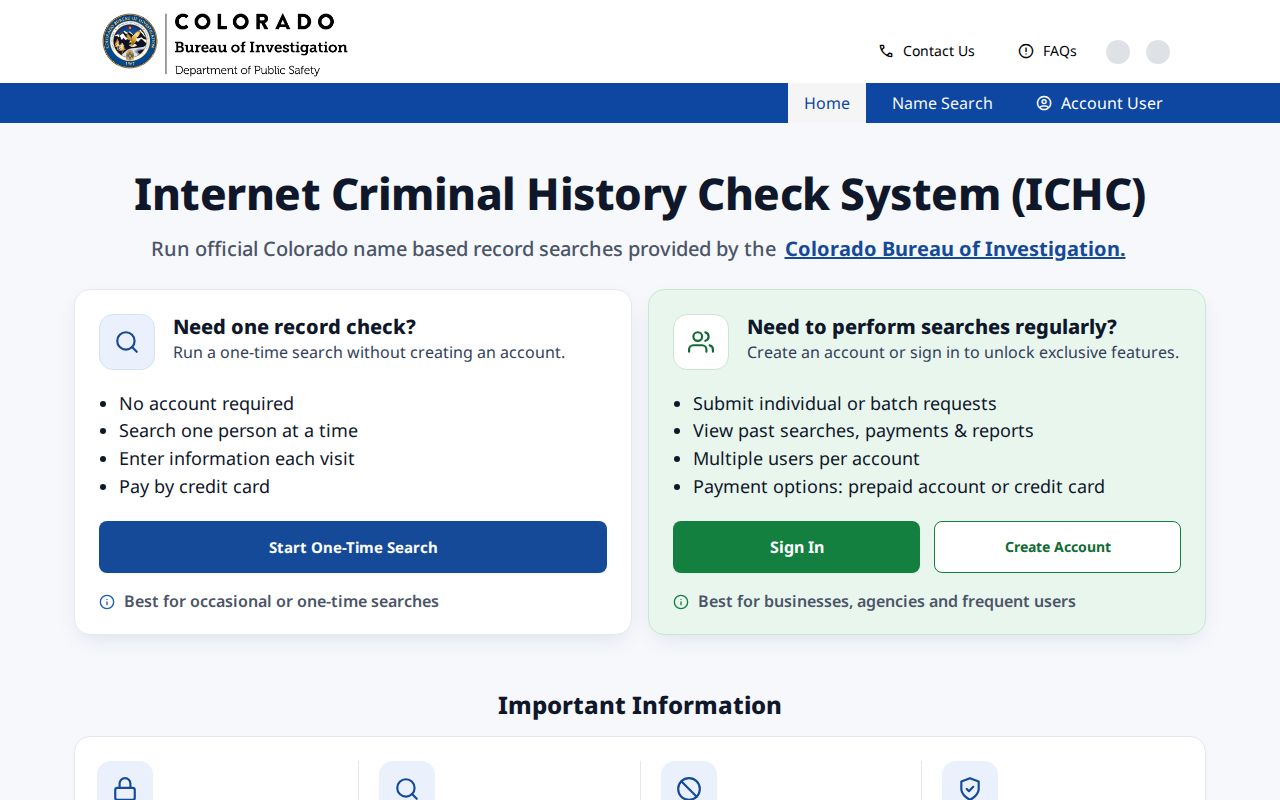 Colorado CBI Internet Criminal History Check search portal