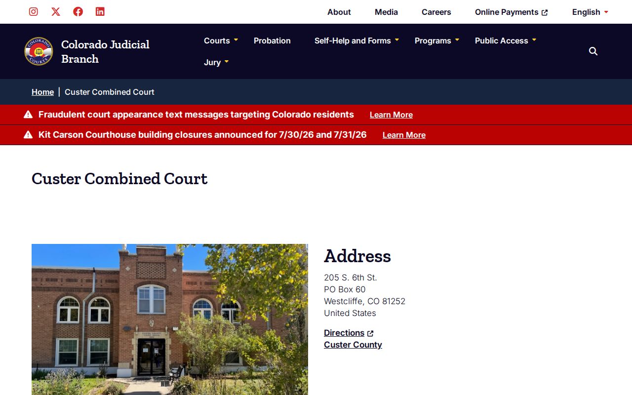 Custer County criminal court address and hours