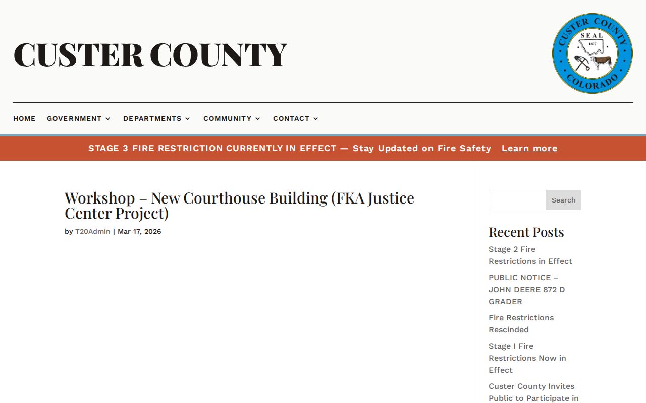 Custer County arrest records courthouse project workshop notice